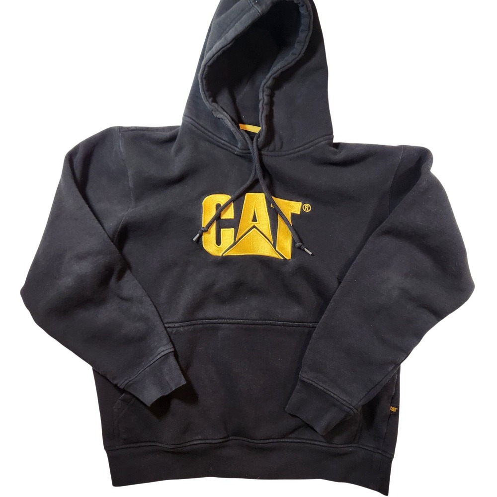 Caterpillar CAT Mens Black‎ Embroidered Logo Pullover Hoodie Sweatshirt Large